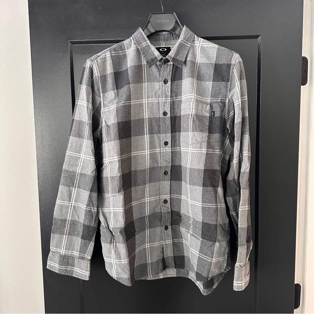 Oakley Black and Gray Checkered Button Down Shirt